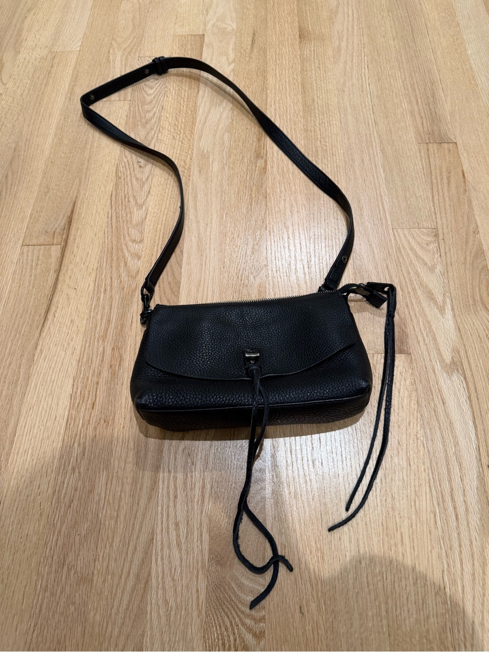 Rebecca Minkoff Black Pebbled Leather Crossbody with Tassel Tie